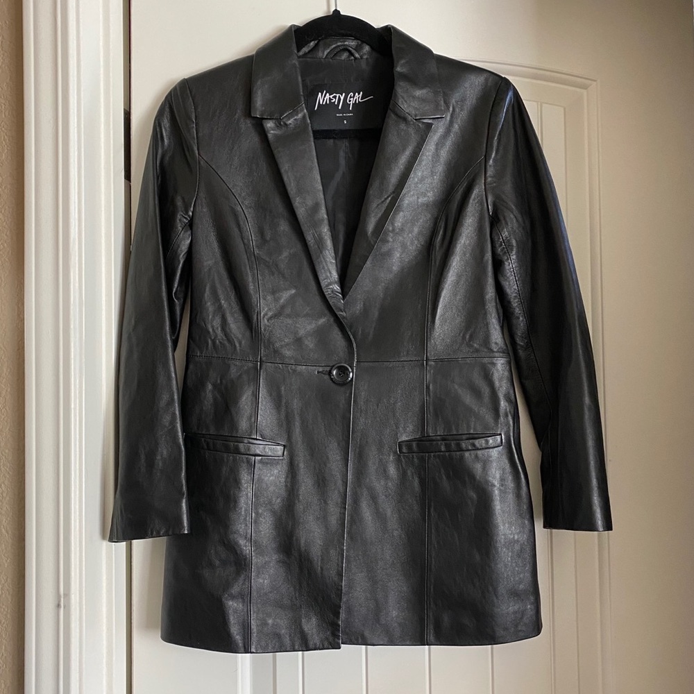 Nasty gal vital long leather jacket blazer